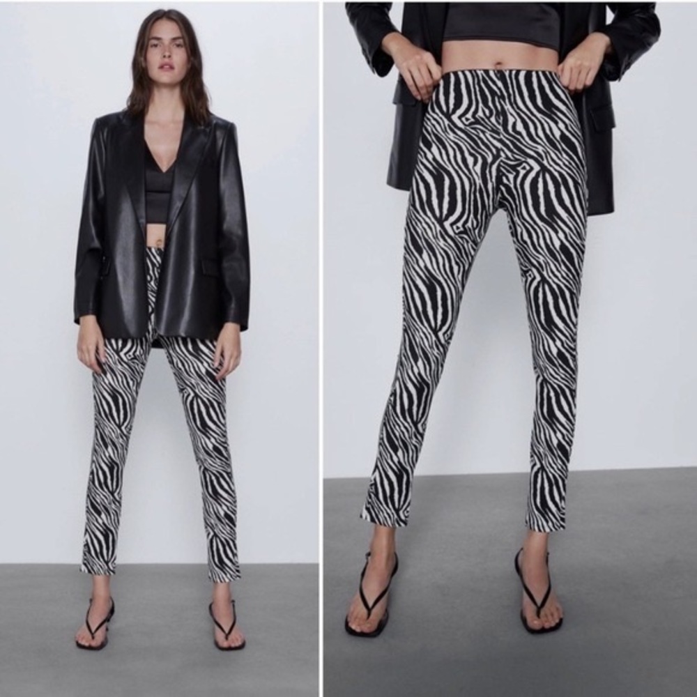 Zara Zebra Print Leggings Pants with Side Slits Size Small
